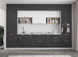 Кухонный гарнитур Монца/Ройс,Гранит Оникс/Белый Софт, 3600 мм 2421